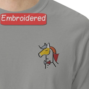Stylish Horse Embroidered T-Shirt, Unisex Cartoon Animal Shirt, Unique Graphic Tee, Casual Fashion Apparel