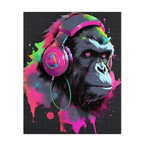 Gorilla Headphone Puzzle, Fun Puzzle for Kids and Adults, Animal Puzzle 30 to 1000 Pieces, Unique Gorilla Design Art Puzzle
