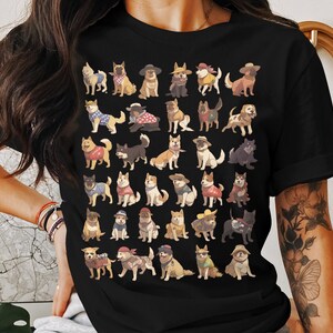 Cute Anime Dog Group T-Shirt, Comfort Colors Top, Various Cartoon Canines Design, Casual and Stylish, Ideal for Pet Lovers