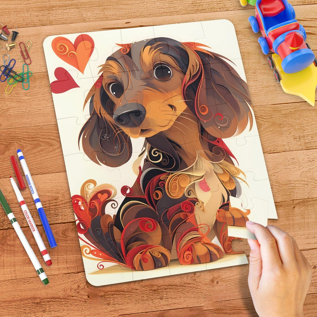 Cute Dachshund Puzzle for Kids and Adults, Dog Breed Jigsaw Puzzle 30 ...