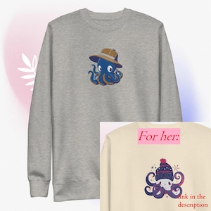 Bijpassende leuke anime-octopus met hoed geborduurd sweatshirt, leuk groot logo 'for him' premium sweater -- vind 'haar' in de beschrijving---