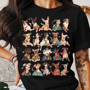 Cute Anime Dogs Group T-Shirt | Colorful Cartoon Dogs Comfort Colors Top | Unique Animal Illustration Casual Fashion | Pet Lovers Gift Idea