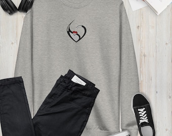 Sudadera con diseño de corazón bonito, bordado de corazón colorido, jersey gráfico acogedor, declaración de moda única, prenda elegante