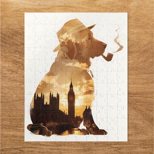 Golden Retriever Dog Puzzle, Big Ben London Puzzle, Adults Kids Jigsaw Puzzle, 30 to 1000 Pieces, Canine Puzzle Art