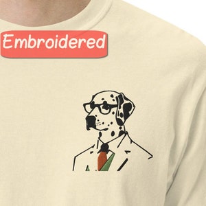 Dalmatian Dog Embroidered T-Shirt, Unisex Comfort Colors Shirt, Quirky Animal Art, Casual Office Wear, Unique Graphic Tee, Pet Lover Gift