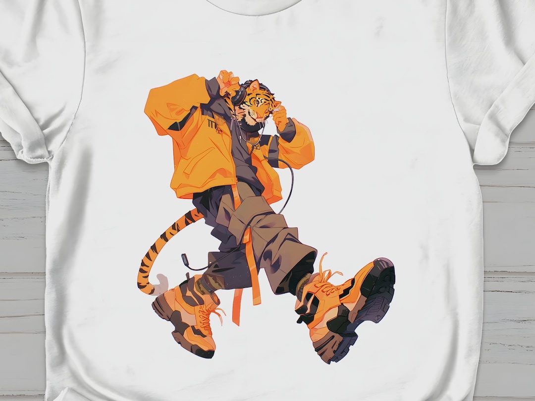 Fashionable Dancing Tiger Graphic Tee, Chunky Sneakers Tiger T-shirt ...