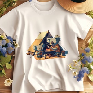 Koala Family Camping Graphic T-Shirt, Unisex Casual Nature Inspired Tee, Unique Australian Wildlife Print Shirt, Gift for Outdoor Lovers