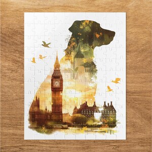 Big Ben Dog Art Puzzle for Adults and Kids, 30 110 252 520 1014 Pieces, Unique Animal Breed Design, London Landmarks