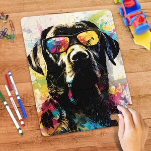 Cool Black Labrador Puzzle, Colorful Art Puzzle for Kids and Adults, 30, 110, 252, 520, 1014 Pieces, Fun Dog Puzzle Gift