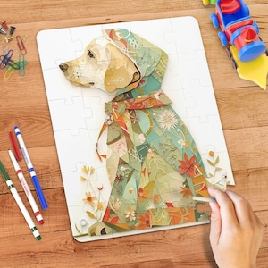 Cute Floral Dog Puzzle, Labrador Puzzle for Kids and Adults, 30 110 252 520 1014 Pieces, Animal Themed Jigsaw Puzzle Gift