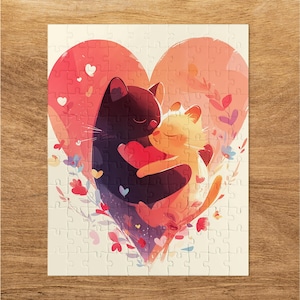 Cute Cat Puzzle 300 Pieces, Adorable Cat Pair Jigsaw, Fun Puzzle for Kids and Adults, Romantic Cat Puzzle Game, Perfect Gift Idea