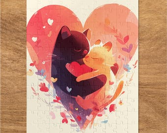 Lindo rompecabezas de gato de 300 piezas, adorable pareja de gatos, divertido rompecabezas para niños y adultos, romántico juego de rompecabezas de gatos, idea de regalo perfecta