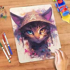 Colorful Cat Puzzle for Adults and Kids, 30, 110, 252, and 520 pieces, Unique Cat Art Jigsaw Puzzle, Challenging Animal Puzzle Fun