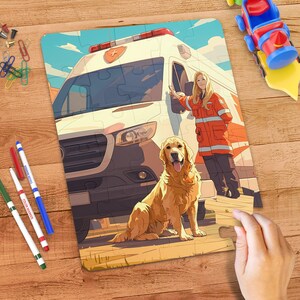 Golden Retriever Ambulance Puzzle for Kids and Adults, 30 to 1014 Pieces, Relaxing Fun Activity, Unique Gift Idea