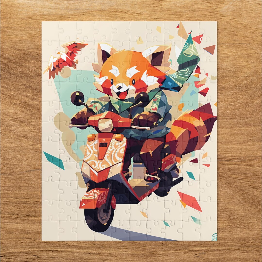 Cute Red Panda on Scooter Puzzle, Fun Animal Jigsaw for Kids and Adults ...