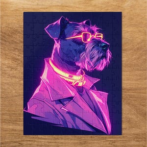 Puzzle Neon Schnauzer, Puzzle Neon Dog Art, Puzzle Neon Vibrante, Regalo, Puzzle Unico per gli Amanti dei Cani, Puzzle Neon con Ritratto di Cane