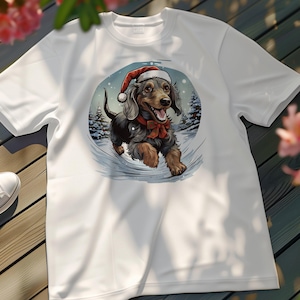 Cute Dachshund Christmas T-Shirt, Holiday Dog Lover Shirt, Funny Festive Pet Tee, Merry Christmas Long Haired Dachshund Shirt