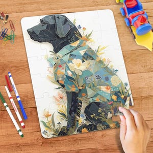 Colorful Dog Puzzle for Kids and Adults, Labrador Puzzle with Floral Design, 30 110 252 520 1014 Pieces, Unique Gift Idea