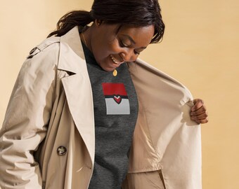 Heart Pokeball Sweatshirt, Cute Embroidered Design, Cozy Casual Wear, Unique Anime-Inspired Clothing, Gift for Gamers, Fun Casual Outfit