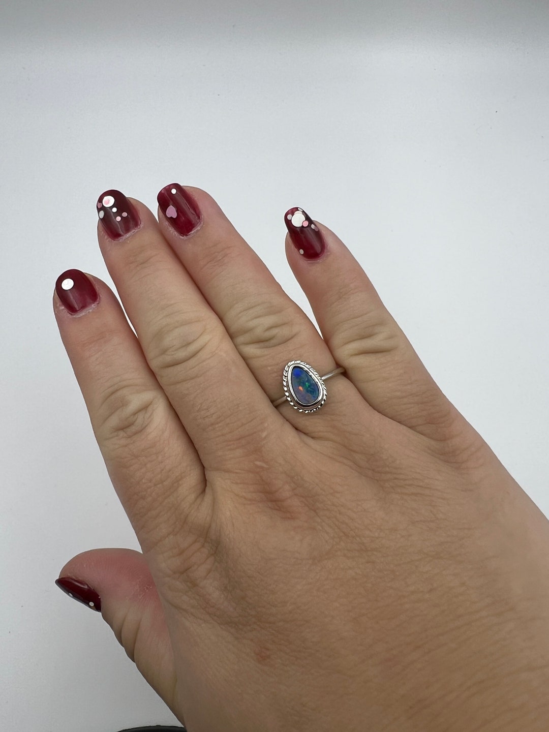 Australian Opal Ring: Tear Drop Gemstone on Silver Band - Etsy