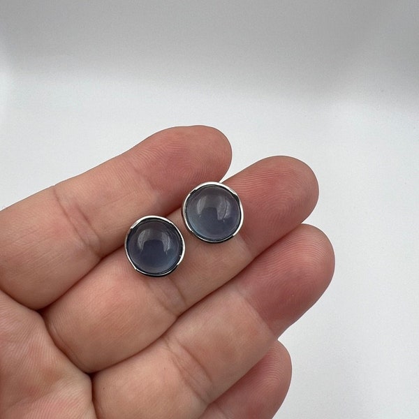 Round Silver Aquamarine Stud Earrings - Genuine Gemstone Jewelry