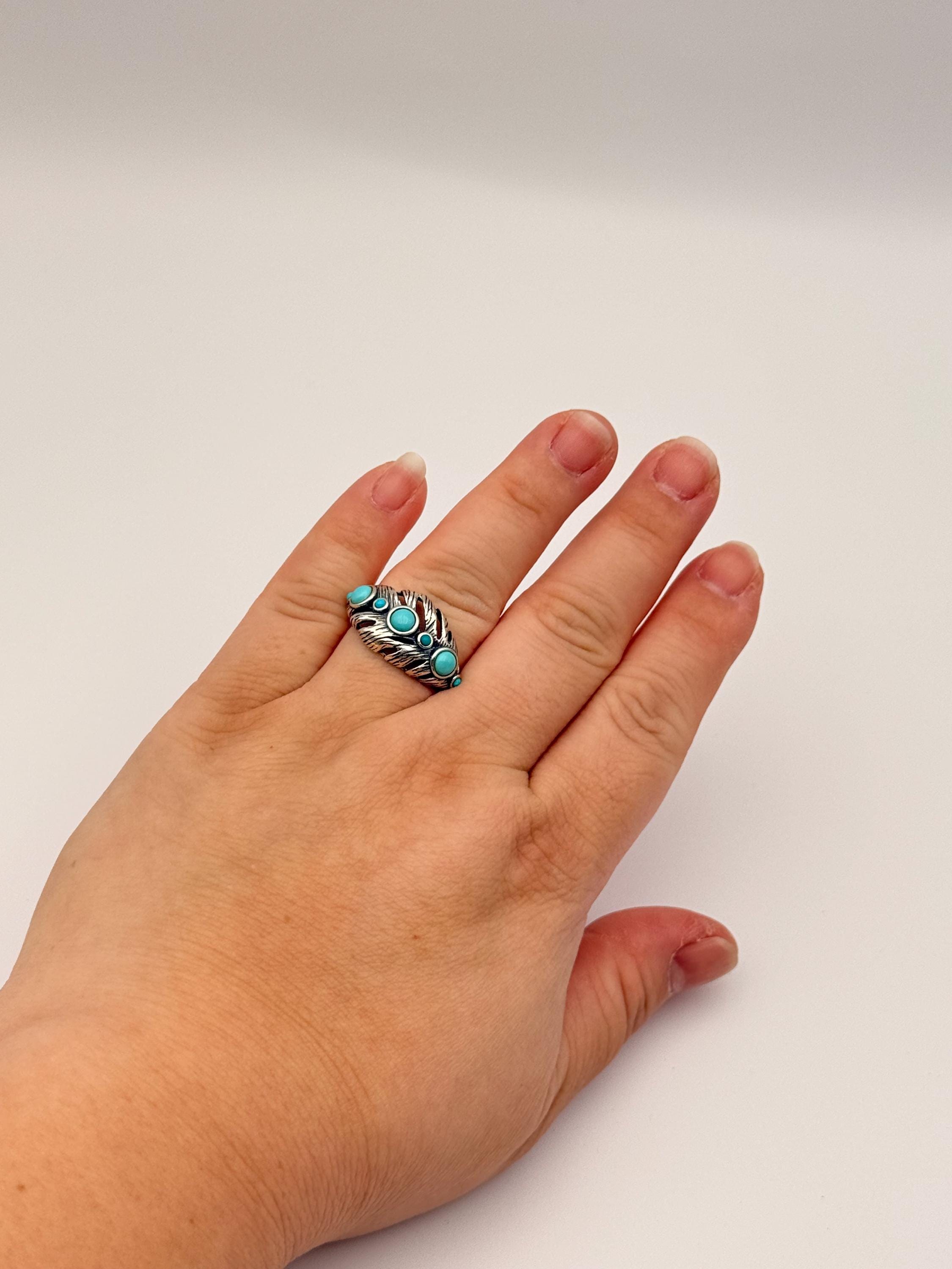Feather Ring: Sterling Silver with Turquoise Stones (Multi Stone)