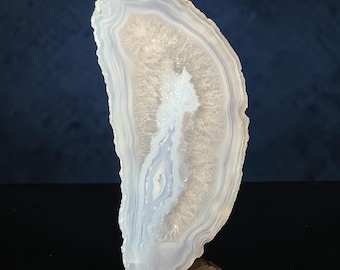 Blue Aura Natual Agate Specimen Mirror Polished Incredibly Rare Baby Blue Fortification Agate