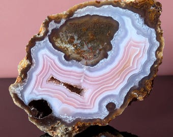 Banded Pink 3”  Agua Nueva Agate Specimen – Polished Mexican Druzy Pocket