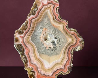 Laguna Agate Specimen Slab 3 3/4” with Parallax Pink Banding, Chihuahua Mexico