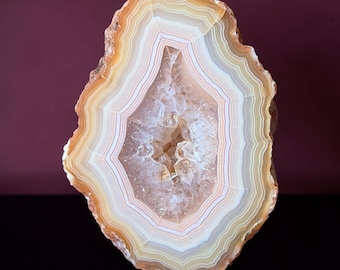 Moctezuma Agate 2.25”  Green and Orange Banding with Crystal Pocket, Chihuahua Mexico