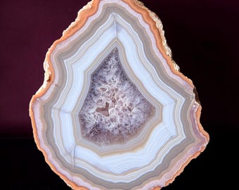 Moctezuma Agate 2.25”  Avocado Green Banding with Crystal Center, Chihuahua Mexico