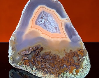 Moctezuma Agate 2.5”  Neon Orange Banding and Pseudomorph, Chihuahua Mexico