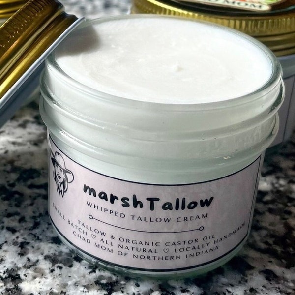 Whipped Tallow Skin Cream | marshTallow by Chad Mom | Infused with Organic Castor Oil | 2.3oz Small Batch | Handmade