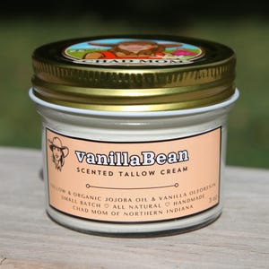 VANILLA TALLOW CREAM: Vanilla-Scented Tallow Skin Moisturizer with Jojoba Oil - 3oz