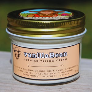 VANILLA TALLOW CREAM: Vanilla-Scented Tallow Skin Moisturizer with Jojoba Oil - 3oz