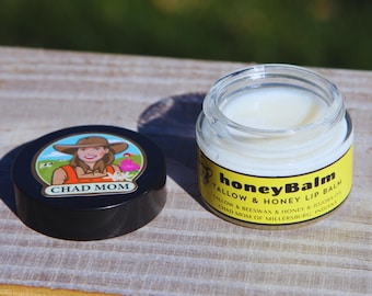 TALLOW LIP BALM: Raw Honey, Tallow, Beeswax, Jojoba Oil (1.2oz)