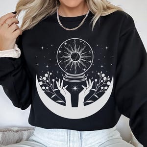 Witchy Sweatshirt, Crystal Ball Shirt, Crescent Moon and Stars, Witchcraft Crewneck, Mystical Sweater, Witchy Vibes Shirt, Witchy Woman Gift