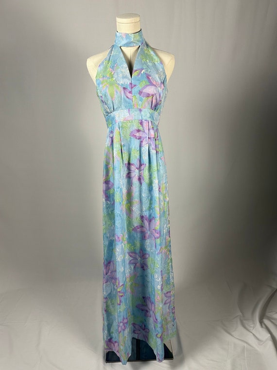 Vintage 1970s Flocked Organza Maxi Dress