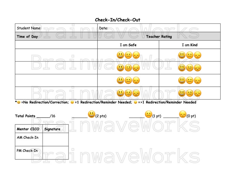 CICO Intervention Daily Form Elementary School - Etsy