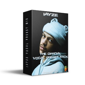 May include: A black and white product box with the text "LAYZE THE OFFICIAL VOCAL PRESET PACK" and a photo of a person wearing a white beanie with the text "A3" on it.