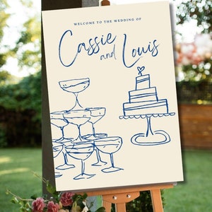 Hand Drawn Wedding Welcome Sign | Illustrated Welcome Sign | Whimsical Style | Garden Wedding | Engagement Party | Champagne, Colourful