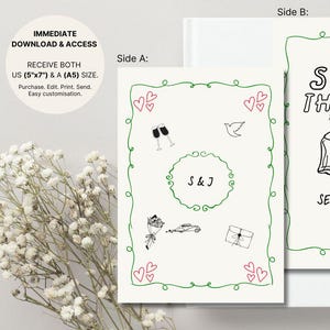 Wavy Save The Date Invitation Garden Wedding Whimsical Illustrations Colorful Hand Drawn Customisable Digital Download Sage Green Cream
