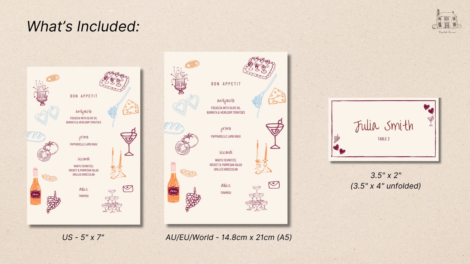 MENU + PLACE CARD Template | Hand Drawn, Colourful, Scribble ...