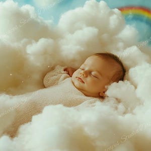 Dreamy Cloud Digital Backdrop - Soft Sky & Rainbow Background - Fantasy Photography Overlay for Photo Editing