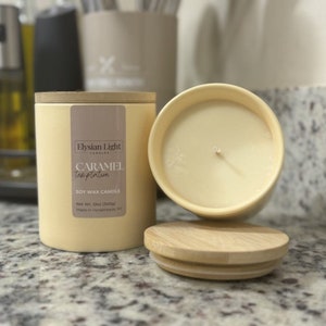 Caramel Temptations Handgegossene natürliche Sojakerze in einem 12 Unzen Keramikgefäß, umweltfreundlicher und entspannender Duft, perfektes Geschenk für alle