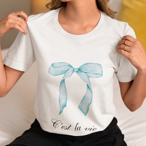 Comfort Colors, Coquette Bow, Bow Shirt, French summer coquette Fitted T Shirt tee, Y2K tee, Cute coquette clothes, Women&#39;s Ribbon Retro Tee