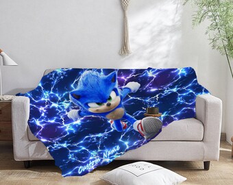 Aangepaste naam deken Sonic The Hedgehog Cartoon deken slaapkamer decoratie warm gezellig het hele seizoen deken voor slaapkamer, bank, bank op maat DIY