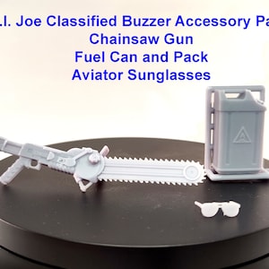 G.I. Joe Classified Buzzer Accessories - Chainsaw Gun, Fuel Can and Pack, and Aviator Sunglasses