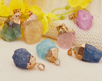 Bright and Vivid Spring and Summer! Colorful Crystal Raw Stone Pendants, Blooming with Natural Charm
