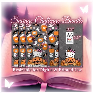 Spooky Kitty Savings Challenge Bundle | Halloween Pumpkin Cat Cash Envelope Tracker | Mini, Low, High, 500, Custom | Resizable and Printable